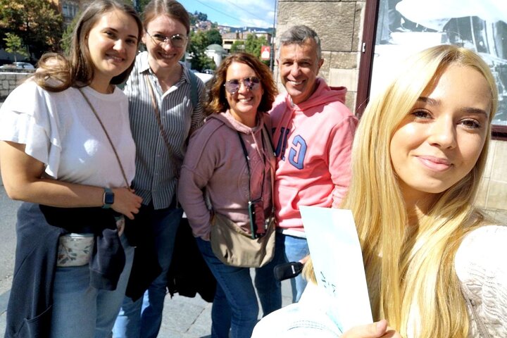 Tourists at the place where Franz Ferdinand was killed