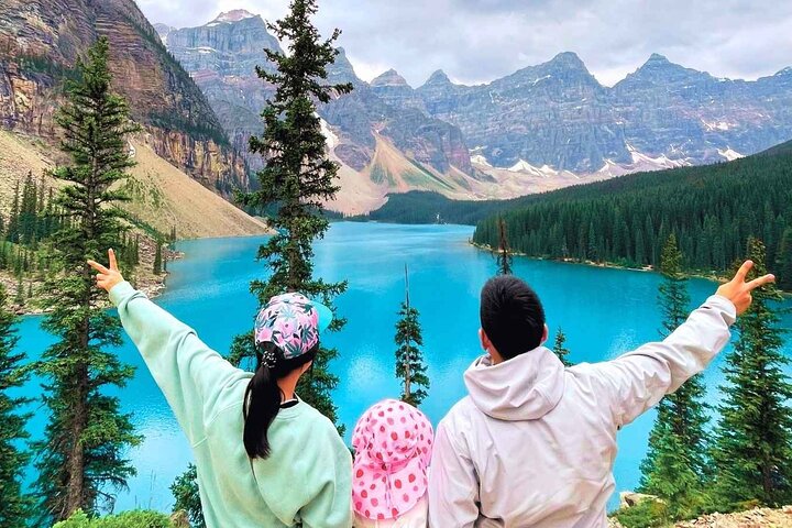 A family having fun at Moraine Lake