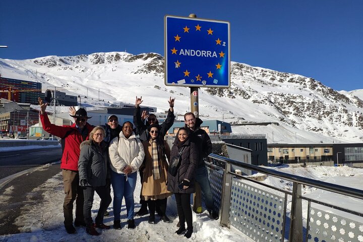 Crossing the border into Andorra after getting the Andorra passport stamp.